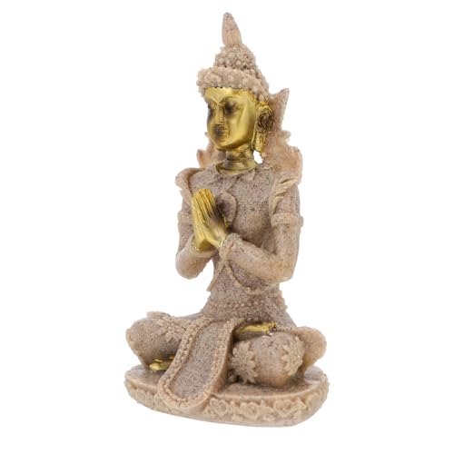 VICASKY Hand Carved Sandstone Buddha Figurine Resin Statue Small Meditation Sculpture Home Décor Accent for Zen Garden and Spiritual Decoration