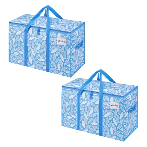 VENO 2 Pack Heavy Duty Moving Bags, Extra Large Storage Bags with Reinforced Handles & Strong Zippers, Foldable & Reusable Moving Box Alternative for Clothes & Dorm Storage - color: Spring Breeze, size: 2 Pack