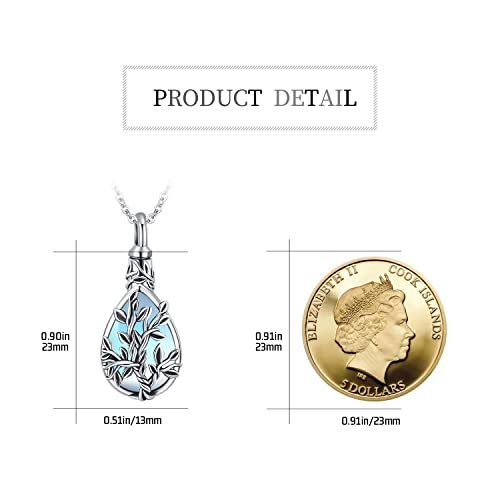 JUSTKIDSTOY Moonstone Urn Necklace for Ashes Sterling Silver Daisy/Rose/Tree Teardrop Pendant Necklace Cremation Jewelry Keepsake Memorial Gifts for Mother Grandma w/Funnel Filler - style: Tree