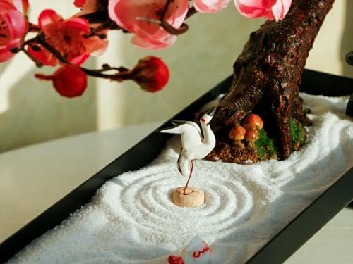 Mini Zen Garden Kit for Desk Tabletop Rock Sand Tray Therapy Kit Office Stress Relief Spiritual Decor Japanese Zen Healing Gifts for Lady Yoga Meditation Accessories with Bonsai Buddha Koli Fish Rake