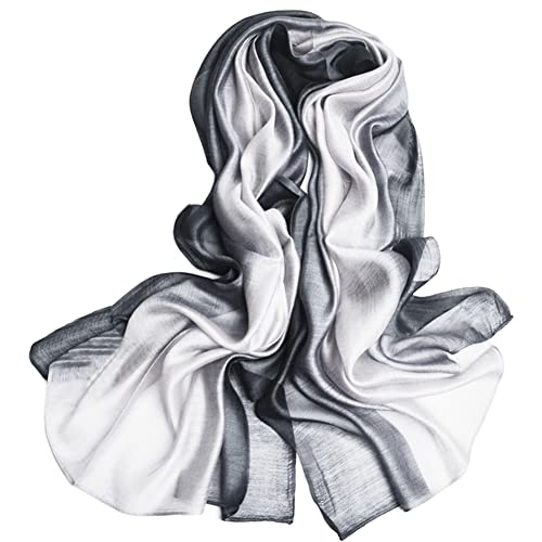 Cotton Silk Scarf Elegant Soft Wraps Color Shade Scarves for Women - color: Gradient - Dark Grey
