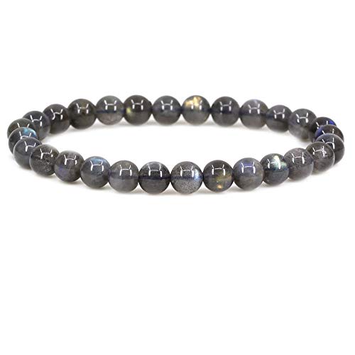 Natural Gemstone 6mm Round Beads Stretch Bracelet 7 Inch - color: Labradorite