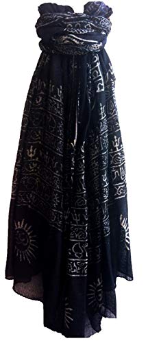Indian Om Mantra Hand Block Printed Scarf Prayer Shawl - color: Black