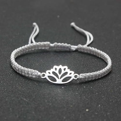 Lotus Symbol Bracelet for Women - Adjustable Cord, Silver Pendant, Spiritual Jewelry Gift - style: Silver Gray