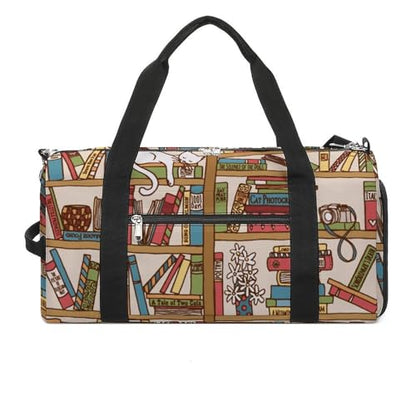 Sleeping Cat Library Bookshelf Large Capacity Portable Fitness Bag, Easy to Carry - color: sleeping cat library bookshelf