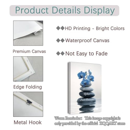 ZQQART Zen Stone Bathroom Wall Art Spa Stones Pictures Meditation Canvas Painting Yoga Living Room Decor Framed(Blue,12L x 18W)