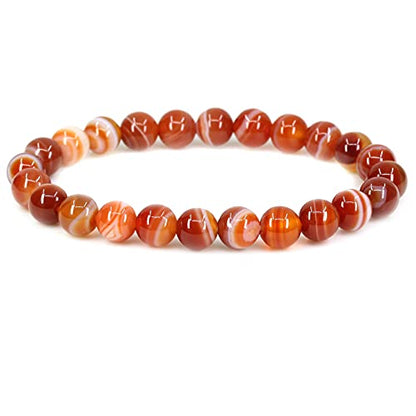 Keleny Gem Semi Precious Gemstones 8mm Round Beads Crystal Stretch Bracelets 7 Inch Unisex - color: Red Dream Agate