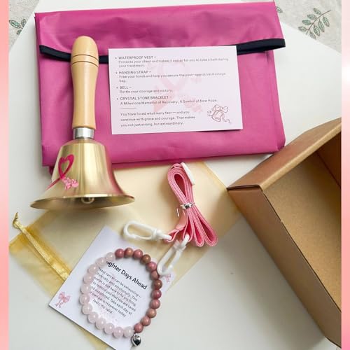 Ring the Bell Breast Cancer Survivor Gifts – End of Chemo Breast Cancer Bell Set|Includes waterproof shower cover for after breast surgery|A Gift After Breast Removal Surgery - color: Pink-Breast Cancer Theme Set