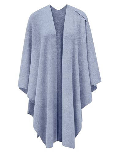 PULI Womens Large Cross Front Poncho Sweater Wrap Topper Knitted Elegant Shawls Cape for Fall Winter - color: 1-dusty Blue