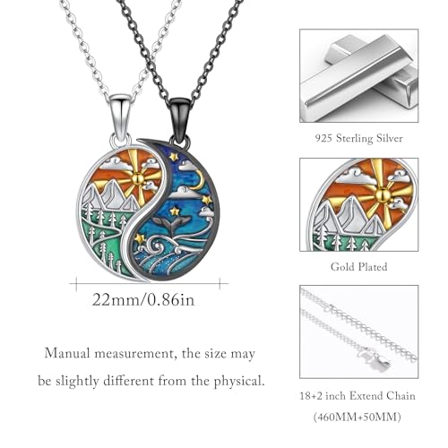 Yin Yang Necklaces for Women Men 925 Sterling Silver Pendant Necklace Yin Yang Jewelry for Women Men Couples - style: Mountain Sea