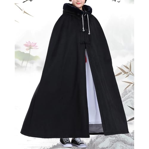 Meditation Buddhist Hooded Cloak Monk Outfit Oversize Bridal Wedding Winter Comfortable Warm Cape Poncho - color: Black, size: Medium
