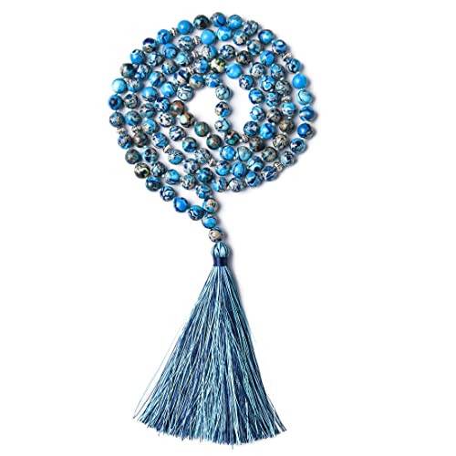 YGLINE Chakra 108 Mala Beads Bracelet Real Healing Gemstone Yoga Meditation Hand Knotted Mala Prayer Bead Necklace - color: Style 5