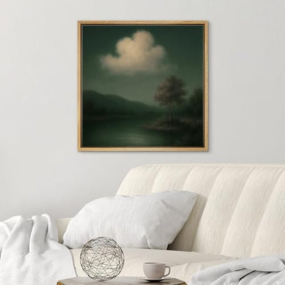 SIGNWIN Framed Canvas Print Wall Art Misty Green Night Landscape Dreamy Tree and Cloud Illustrations Fine Art Farmhouse/Country for Living Room, Bedroom, Office - 16"x16" NATURAL - color: BS18-2507-SAR17, size: 16L" x 16W"