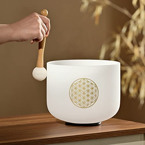 CVNC 528HZ C Note 8 Inch Flower Of Life Crystal Singing Bowl Meditation Sound Bath Sound Healing Chakra Singing Bowl - color: 528HZ 8 inch C note