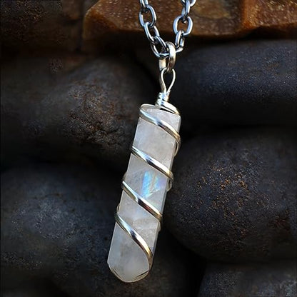 Rainbow Moonstone Healing Crystal Necklace - Lunar Pendant Balance, Inner Light, Love & Creativity
