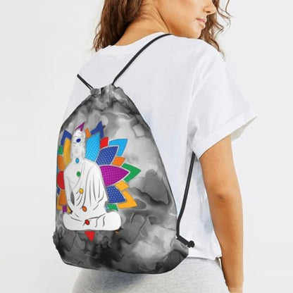 Buddha Chakra Meditation Drawstring Backpack Bag Sport Gym Sackpack for Men Women (Marbling) - size: Small 16.9x14in