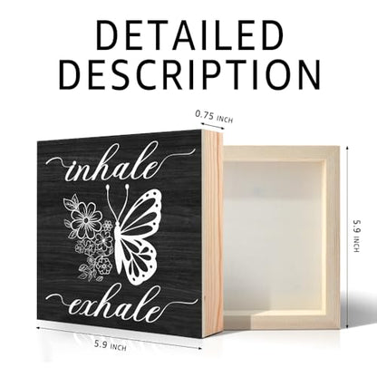 Inhale Exhale Funny Butterflies Wooden Sign Desk Decor for Home Office Farmhouse Bedroom, Yoga Spa Room Decor, Meditation Gifts for Women Boss Leader Supervisor Coworkers Family Friend BFF - style: Traditional