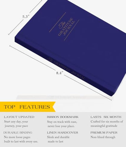 The Original Gratitude Journal with Inspiring Prompts & Quotes for Mindfulness, Reflection & Personal Growth - Daily Wellness Journal for Men & Women - Luxurious Linen Blue Cover - color: Blue