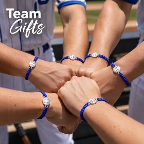 Sportybella - Baseball Bracelet, Baseball Jewelry, Adjustable Braided Baseball Bracelet, Baseball Gifts, Baseball Accessories - color: Blue