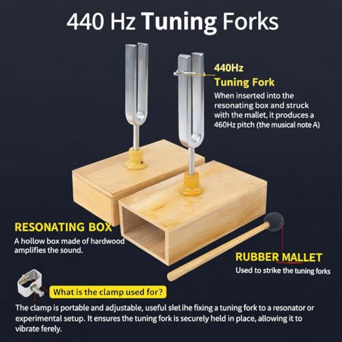2pcs Tuning Fork 440Hz Vibration Wood Resonator Box Experimental Instrument Tuning Fork Knocker 6.5x16mm 0.3x0.6in