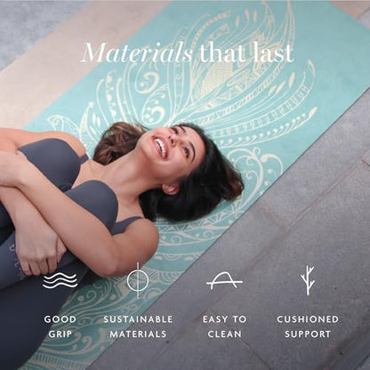 Shakti Warrior TPE Yoga Mat - Artist Designed, Premium eco friendly mats, Non Slip, Non toxic, Great For Regular & Hot Yoga, Pilates and Workouts (72 inch x 24 inch x 6mm thick) - color: Feather