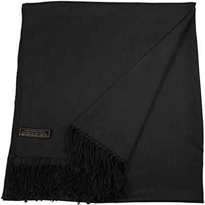 CJ Apparel Solid Color Tassels Design Nepalese Shawl Scarf Wrap Stole Throw Head Wrap Pashmina Gift Hand Made in Nepal New - color: Black