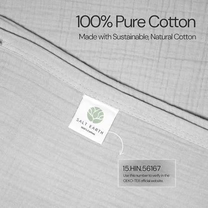 Salt Earth 100% Cotton Muslin Blanket, Gauze Blanket 80"X90" Queen, 4 Layered for Couch, Bed, Living Room,Lightweight, All Seasons Blankets & Throws, Easy wash,Nature & Skin Friendly(Scottish Grey) - color: Scottish Grey, size: 80"X90" Queen