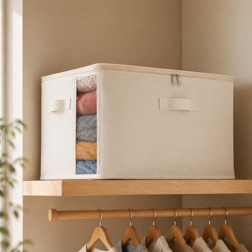 3-Pack Large Canvas Comforter Storage Bags for Clothes Sweater Clothes Organizer with Dual Zipper Three Carrying Handles for Blanket Closet Storage Container
