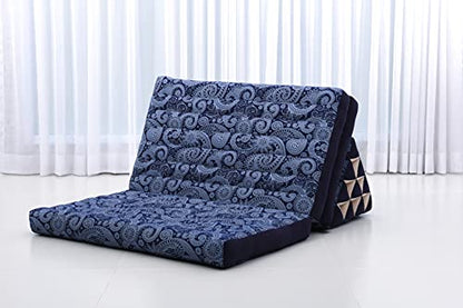 Leewadee 3-Fold Mat XXL with Triangle Cushion – Firm TV Pillow, Foldable Mattress with Cushion Made of Eco-Friendly Kapok, 67 x 31 inches, Blue White - color: Cbt1 - Blue, size: 3 seating segments XL