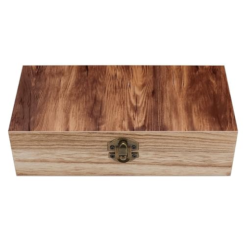 Brown Wood Grain Wooden Storage Box with Hinged Lid And Front Clasp Decorative Storage Keepsake Boxes Wooden Gift Jewelry Organizer Boxes Office Desk Organizer