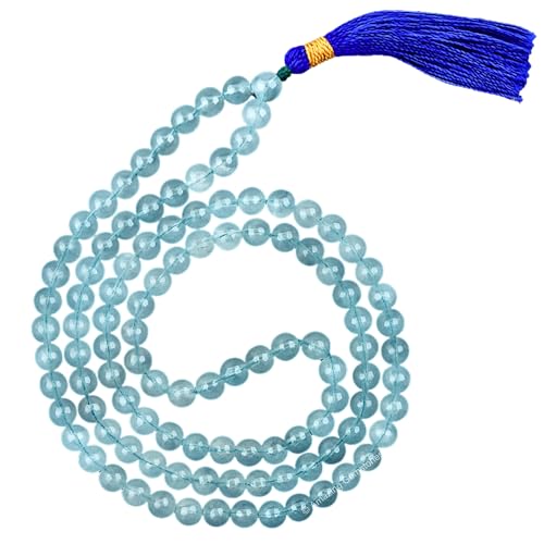 Amazing Gemstone Aquamarine Mala Beads - 108 Prayer Beads for Meditation and Mindfulness Practice, Handcrafted Mala Beads with Natural Gemstones for Spiritual Healing and Relaxation (Plain) - color: Aquamarine, style: Plain