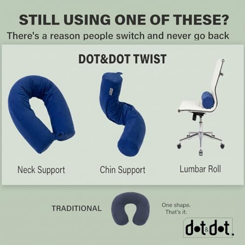 Dot&Dot Twist Memory Foam Travel Pillow for Airplanes - Travel Neck Pillow for Sleeping - Airplane Pillow for Neck Support - Adjustable, Bendable Neck Roll Pillow (Sapphire, One Size)