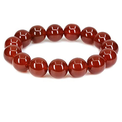 Keleny Natural Gem Semi Precious Gemstones 14mm Round Beads Crystal Stretch Bracelets 7 Inch Unisex - color: Dyed AA Grade Red Agate