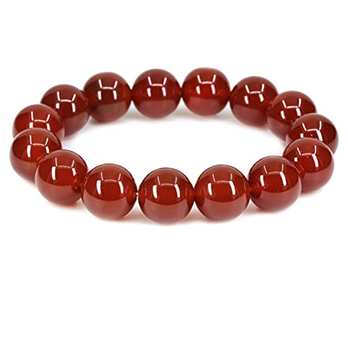 Keleny Natural Gem Semi Precious Gemstones 14mm Round Beads Crystal Stretch Bracelets 7 Inch Unisex - color: Dyed AA Grade Red Agate