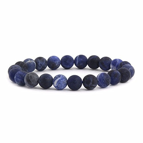 Justinstones Gem Semi Precious Gemstone 8mm Round Beads Stretch Bracelet 7 Inch Unisex - color: Matt Sodalite