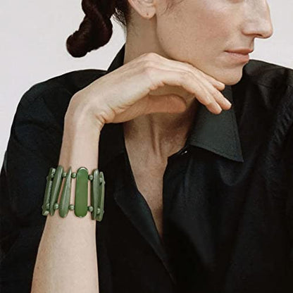 Coiris Wooden Bracelet Shaped Teardrop Bangle Strand Bracelet for Women Men(BR-1213-Olive)