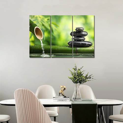 Zen Wall Art Green Spa Still Life with Bamboo Canvas Wall Art Painting Pictures Print On Canvas Botanical The Picture for Home Modern Decoration Stretched by Wooden Frame,Ready to Hang