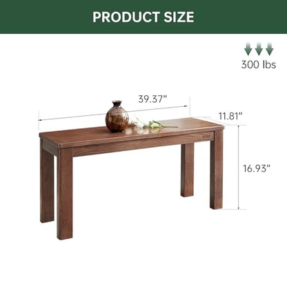 100% Solid Oak Wood Dining Bench, 39.6'' Entryway Bench Extra Chair Seat Long Ottoman with Squre End & Round Corner for Kitchen Living Room Bedroom, Walnut - size: 39.6inch-Walnut-Square End & Round Corner
