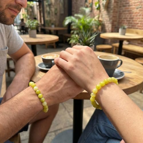 Natural Stone Beaded Bracelets for Women Men - 8MM Semi-Precious Stones Bracelets Adjustable Crystal Beads Stretch Bracelet - color: Lemon Yellow