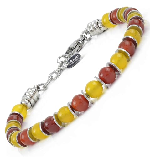Beaded Bracelet for Men and Women – Natural Gemstone and Stainless Steel – Adjustable, Durable and Elegant – Made in Italy - color: Carnelian - Agate