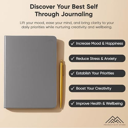 Journal For Men & Women - Gratitude Journal & Self Care Journal With Prompts - A5 Journaling Notebook - Grey - Productivity Store - color: Gray