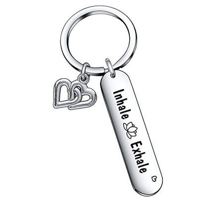 De&ai Yoga Jewelry Religious Gift Faith Jewelry Yoga Lover Keychain Daily Reminder Keychain Breathe Keyring Meditation Gift Inhale Exhale Key Chain (Inhale Exhale Keyring)