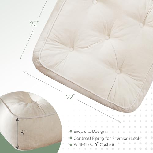 HIGOGOGO 6" Extra Thick Floor Pillow Cushion for Adults, Meditation Cushion Pillow with Handle, Lustrous Chenille Tufted, Square Floor Sitting for Tatami Living Room or Yoga, 22x22 Inch, Beige