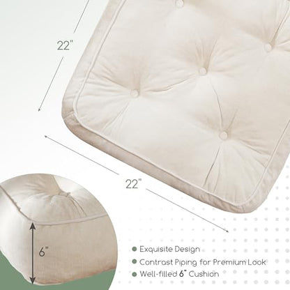 HIGOGOGO 6" Extra Thick Floor Pillow Cushion for Adults, Meditation Cushion Pillow with Handle, Lustrous Chenille Tufted, Square Floor Sitting for Tatami Living Room or Yoga, 22x22 Inch, Beige