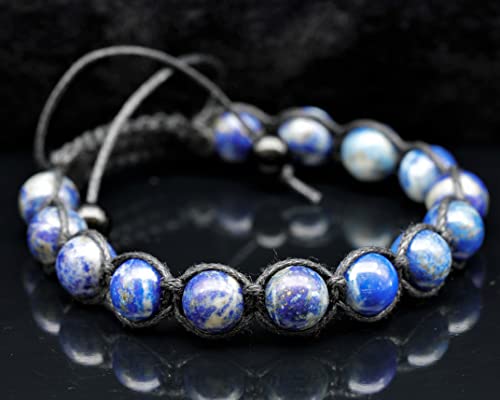 ElisaJewelryArt - Natural Black Onyx Beaded Bracelet Genuine Gemstone Strenght Crystal Macrame Bracelet Unisex Bracelet - color: Lapis Lazuli, size: MEN