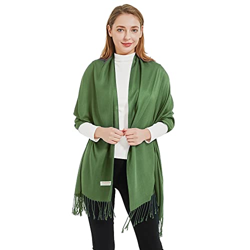 Soft Silky Pashmina Shawl Wraps Solid Colors Scarf for Wedding Evening Dresses - color: U-dark Green