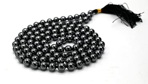 Amazing Gemstone Japa Mala 108 Prayer Beads Necklace and Wrist Mala Bracelet for Meditation - color: Hematite, size: Hand Knotted