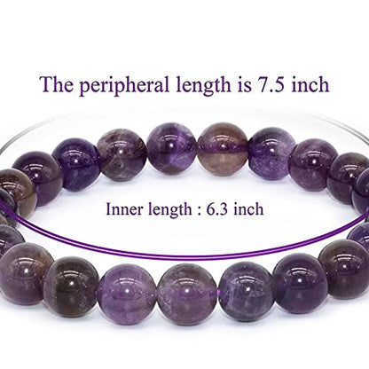8mm Natural Gemstone Stretch Bracelet, Handmade Unisex Crystal Bracelets for Meditation, Yoga, Spiritual Healing & Positive Energy - color: Dark Amethyst