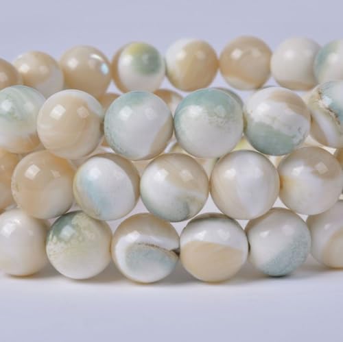 Justinstones Gem Semi Precious Gemstone 10mm Round Beads Stretch Bracelet 7 Inch Unisex - color: Green Tridacna shell