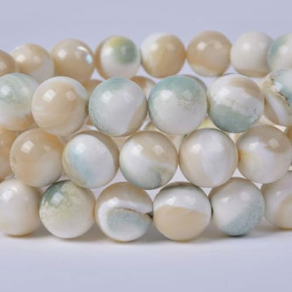 Justinstones Gem Semi Precious Gemstone 10mm Round Beads Stretch Bracelet 7 Inch Unisex - color: Green Tridacna shell